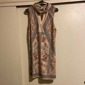 Jealous Tomato Floral Keyhole Mini Dress - Cream and Blue